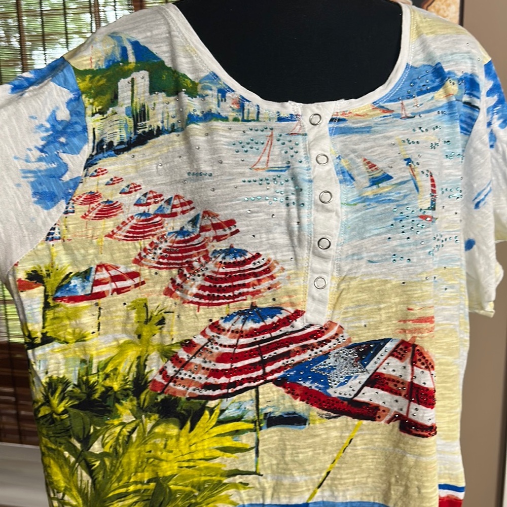 Thomas & Olivia sparkly watercolor sailboat tee Sz 2x